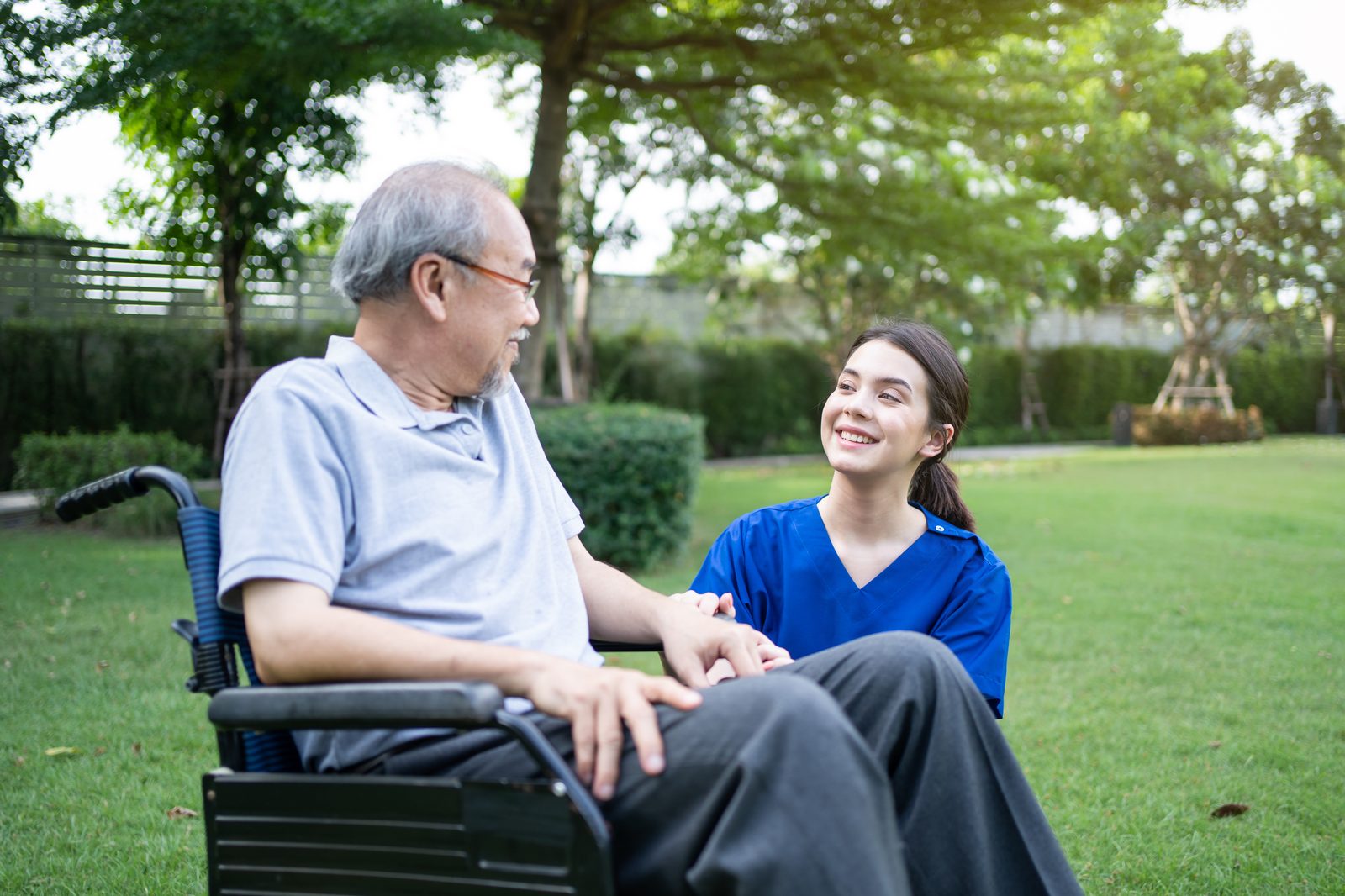 Older adult walking independently outdoors